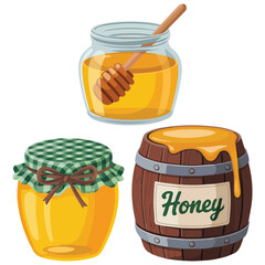 Honey jars surrounded by buzzing bees natural sweetener vector art