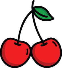 vector illustration of cherry, Fresh red cherries isolated against a white background, vector illustration.
