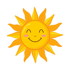 Cute sun with smile for sticker. Design element.