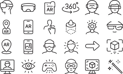 Fototapeta premium Collection of modern outline icons representing virtual reality augmented reality and immersive technology concepts for digital applications