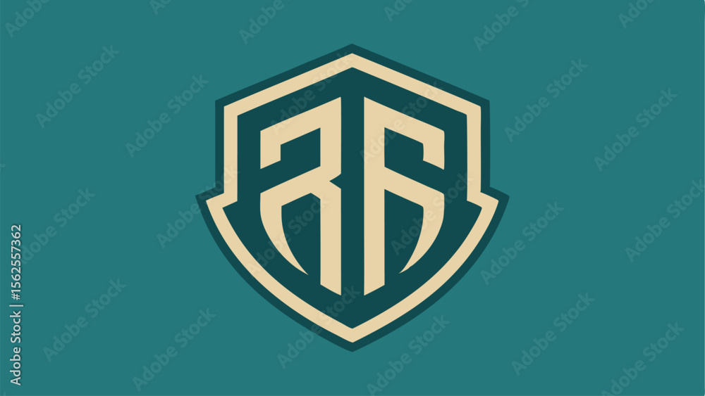 Fototapete modern initials rf lettering with shield shape design element on transparency