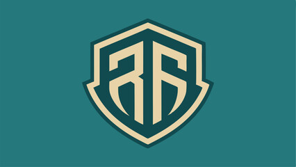 Modern initials rf lettering with shield shape design element on transparency