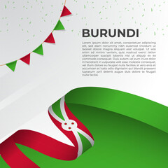 Abstract wavy flag of Burundi in ribbon style on white background. Design for Independence day, National Day. Vector Illustration