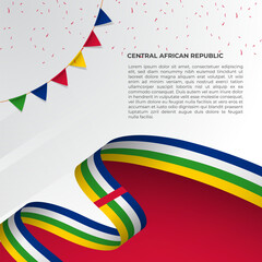 Abstract wavy flag of Central African Republic in ribbon style on white background. Design for Independence day, National Day. Vector Illustration