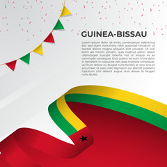 Abstract wavy flag of Guinea-Bissau in ribbon style on white background. Design for Independence day, National Day. Vector Illustration