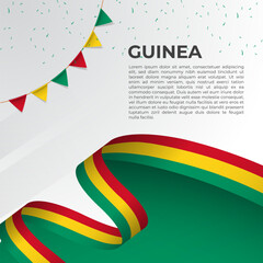 Abstract wavy flag of Guinea in ribbon style on white background. Design for Independence day, National Day. Vector Illustration