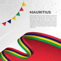 Abstract wavy flag of Mauritius in ribbon style on white background. Design for Independence day, National Day. Vector Illustration