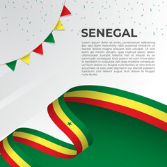 Abstract wavy flag of Senegal in ribbon style on white background. Design for Independence day, National Day. Vector Illustration