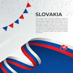 Abstract wavy flag of Slovakia in ribbon style on white background. Design for Independence day, National Day. Vector Illustration