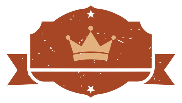 Royalty symbol with crown and banner icon in rustic earth tones on transparent background