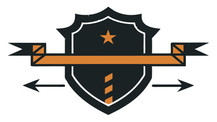 Shield logo vector illustration with ribbon arrows and star element suitable for branding