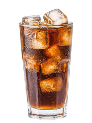 Iced coffee on a tall glass, isolated on white background.