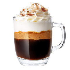 Cold frappe in a glass with straw, isolated on white background.