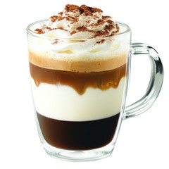 Cold frappe in a glass with straw, isolated on white background.