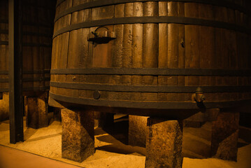 Wine cellar wooden wine barrels