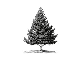 Cedarwood tree engraving, vintage botanical art, rustic woodland sketch, evergreen tree illustration, cedarwood bark detail, black hand-drawn sketch, old engraving style, nature wall art