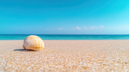 Obraz premium Minimal tropical, A shell resting on pristine beach sand, beautifully framed in isolation.