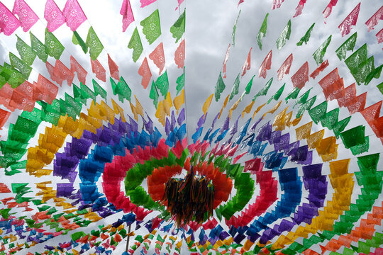  Colorful Papel Picado Above Plaza in Izamal