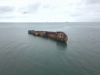 Aerial view of the sunken ship.