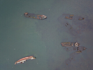 An old ship that has been wrecked.