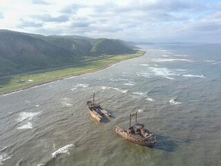 A close up view of the hull of a sunken ship.
