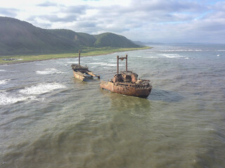 An old ship that has been wrecked.
