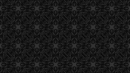 Seamless dark nirmana design featuring abstract geometric line arrangements in a star-like and angular composition. Ideal for backgrounds, textiles, and visual art concepts.