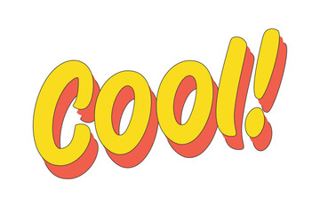 Retro comic style bold yellow and red text cool with exclamation mark on white background illustration