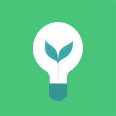 Eco light bulb icon with green leaves inside symbolizing sustainable energy and environmental awareness