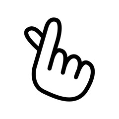 Minimal black line art of finger heart hand gesture symbolizing love or affection on white background