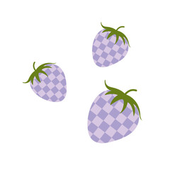 Purple gingham strawberries with green tops on white background illustration
