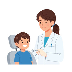 A cheerful young boy receiving a dental checkup from a friendly dentist.