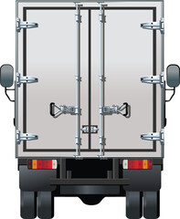 Rear View of Box Delivery Truck – Cargo Transport Vehicle