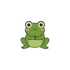 Obraz premium An icon of a cute cartoon frog sitting with its hands clasped and a concerned or worried expression, suggesting contemplation, worry, or distress.