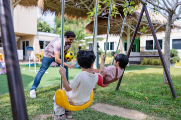 Kids having fun with teacher during recess