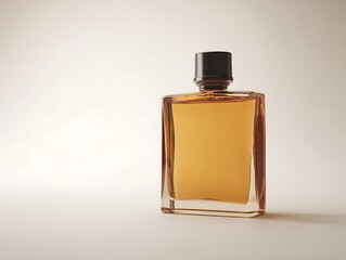 Amber perfume bottle on a light background