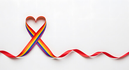 Rainbow Ribbon Heart on White Background - Lgbtq+ Pride Symbol