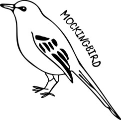 Mockingbird. Hand drawn Linear vector illustration for logo, t-shirt design, decor
