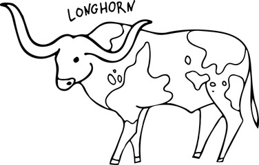 Longhorn. Texas animal symbol. Linear hand drawn vector