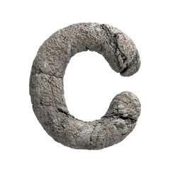 fractured rock letter C - large 3d porous stone font isolated on white background. This alphabet is perfect for creative illustrations related but not limited to Nature, Environment, Erosion...