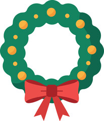 Christmas wreath with red bow and golden ornaments festive holiday decoration vector illustration