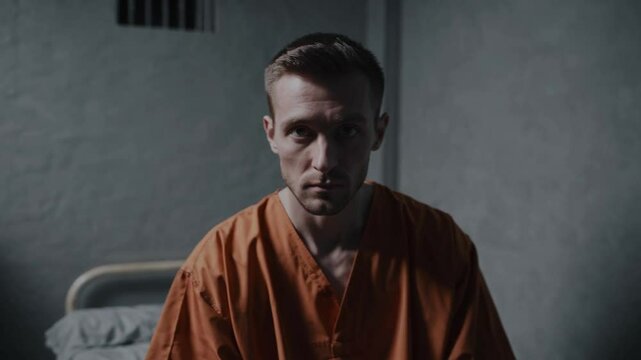 Prisonnier en combinaison orange dans sa cellule