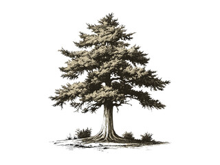 Bald Cypress Tree vintage sketch, swamp forest tree, hand-drawn botanical art, retro engraving style, nature decor, eco print, woodland tree illustration, antique plant artwork, rustic tree print