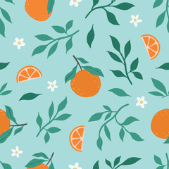 Orange colorful seamless pattern. Vector orange pattern. Citrus fruit background. Perfect for textile manufacturing wallpaper posters etc. Vector illustration.	
