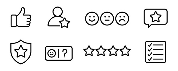 Feedback, rating outline icon set. customer experience and review linear icons collection