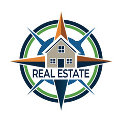 Modern Real Estate Logo with Compass and House Icon. Directional Property Branding Symbol for Realtor, Construction, or Architecture Business