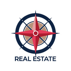 Real Estate Compass Logo Vector, Navigation Symbol for Property Business, Bold Sans Serif Font, Minimalist Design, Branding Template