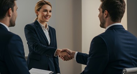 business people shaking hands in office