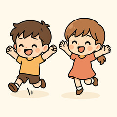 Cute Boy and Girl Standing – Kawaii Cartoon Kids Vector for School, Friends, and Family Art
