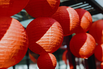 Red Paper Lanterns Hanging Outdoors